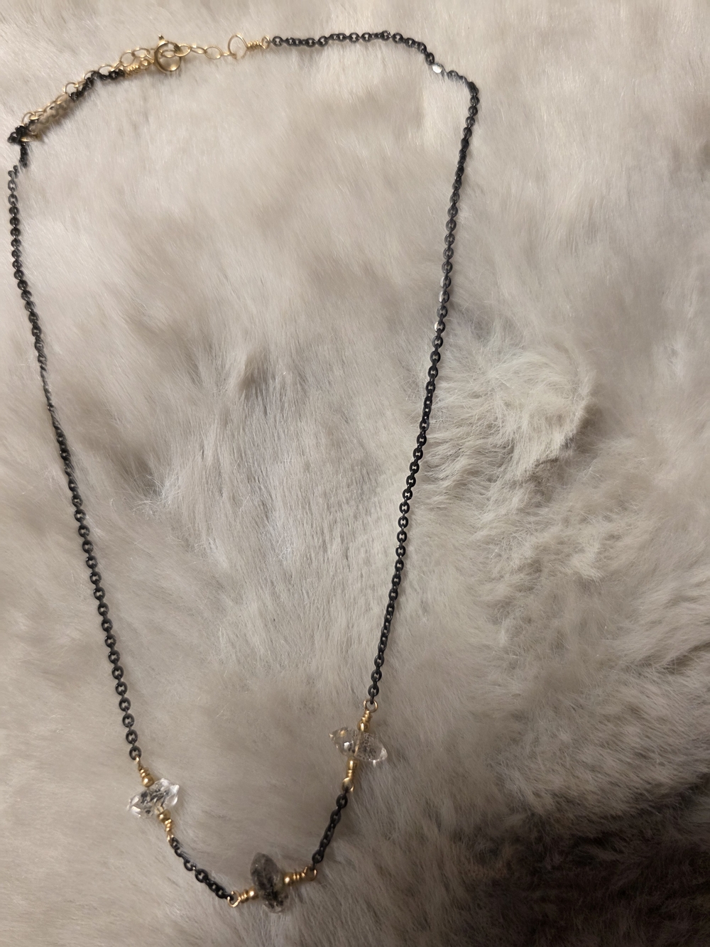 Delicate Black Chain Necklace with Crystal Accents